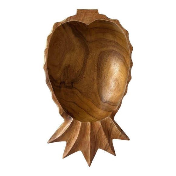 Large Decorative Wooden Pineapple-Shaped Bowl Serving Bowl 16"x9"x4" - Picture 4 of 6